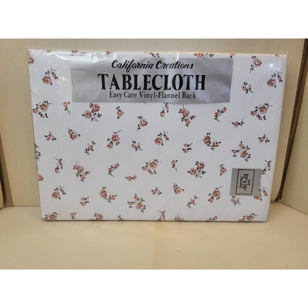 Vintage California Creations Floral Vinyl Tablecloth Flannel Back Oblong 52x70